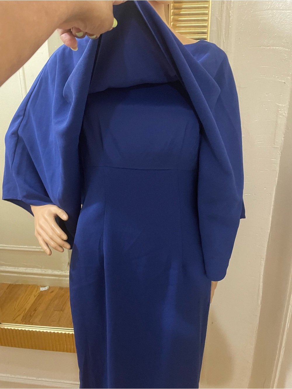 Trina Turk Royal Blue Cape-Sleeve Sheath Dress - Picture 12 of 15
